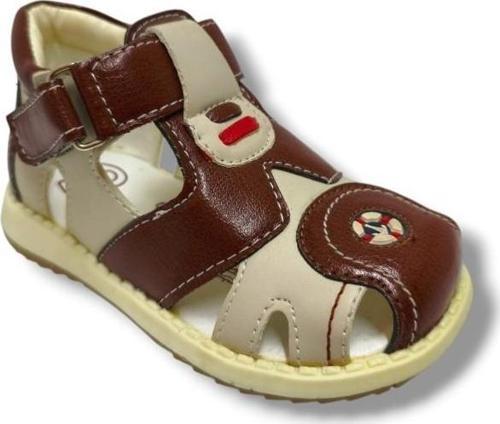 3007-20 Önü Kapali Çapa Cırtli Erkek Çocuk Sandalet Kahverngi Bej 21-25