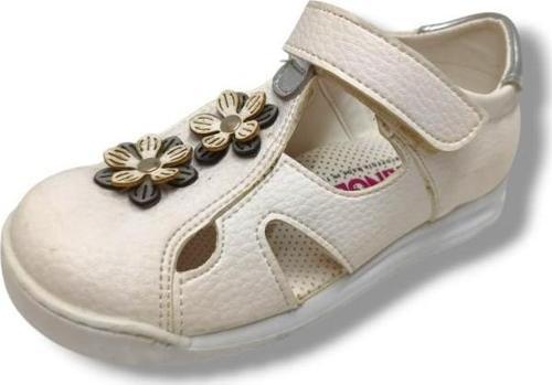 3011-20 2 Çiçekli Cırtlı Kız Çocuk Sandalet Beyaz Gümüş 26-30