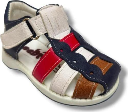 3014-20 Anatomik Önü Kapali 3 Şeritli Erkek Çocuk Sandalet Lacivert Kırmızı 18-20