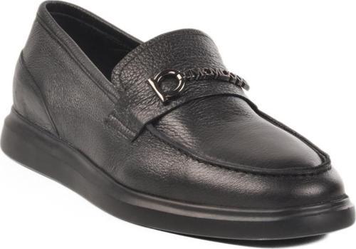 152-21139 M Siyah-Siyah Hakiki Deri Erkek Sneaker