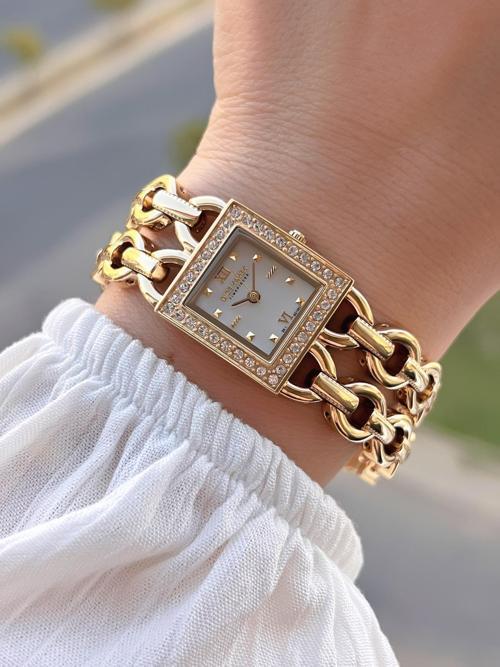 Zincirli Kordon Köşeli Özel Tasarım 2 Yıl Garantili Kadın Kol Saati+Bileklik AG1383.06