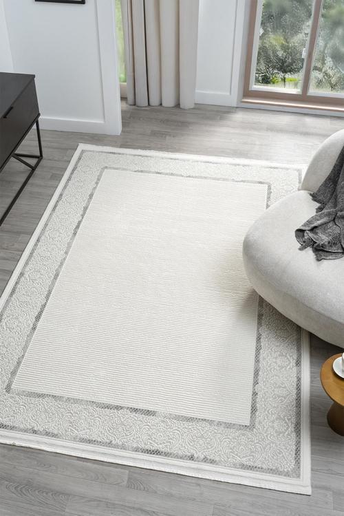Dream Beyaz Gri Halı Modern Dokuma Halı Salon Oturma Odası Yatak Odası Halısı 13847A