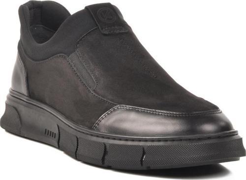 3K1857-1093 Bağcıksız Siyah Hakiki Deri Erkek Sneaker