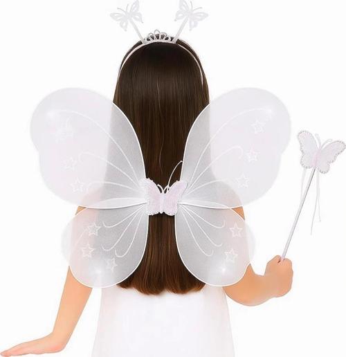 Nessiworld Beyaz Kelebek Kız Seti – 50 cm Kelebek Kanadı, Taç ve Asa