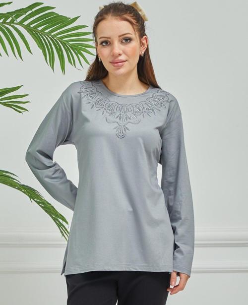 Kadın İşlemeli Anne Günlük Orta Yaş Penye Bluz