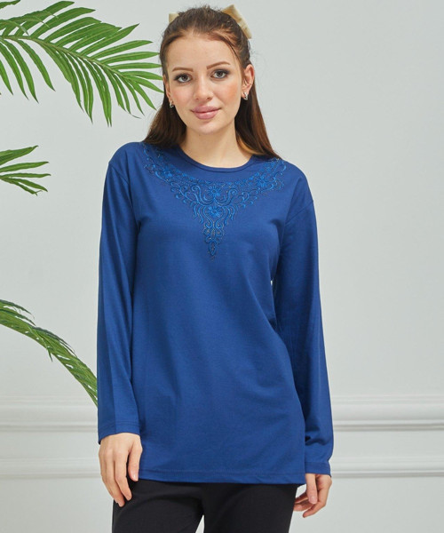 Kadın İşlemeli Anne Günlük Orta Yaş Penye Bluz