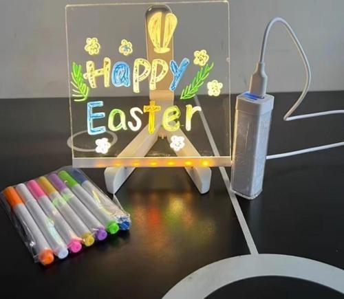 Büro Ev Ofis Hediyesi için 20X20CM Renkli Fosforlu Kalemli Dikdörtgen Led Işıklı Yazı Panosu