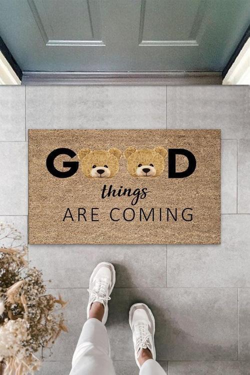 Büro Ev Ofis Yazlık Kapı Önü için Bej Good Things Motifli Temizlik Paspası