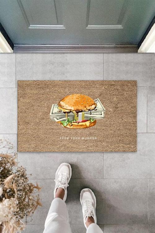 Büro Ev Ofis Yazlık Kapı Önü için Bej Feed You Hunger Temizlik Paspası