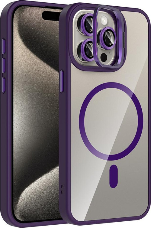 iPhone 15 Pro Max Uyumlu Kamera Standlı Lens Hediyeli Magsafe Wireless Şarj Özellikli Kılıf