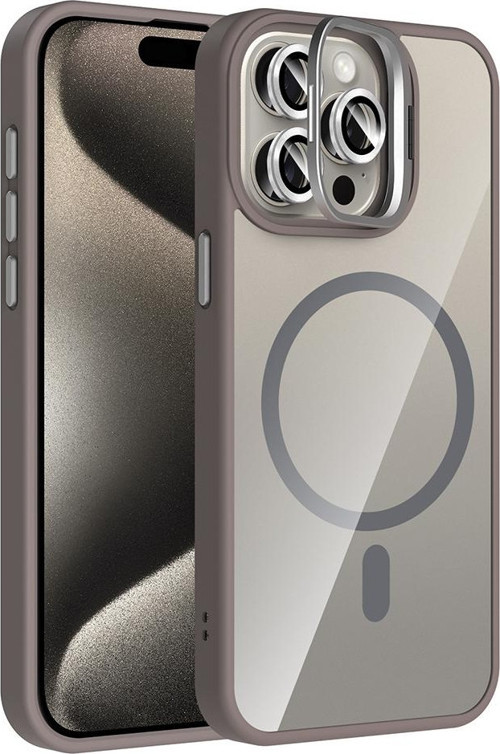 iPhone 15 Pro Max Uyumlu Kamera Standlı Lens Hediyeli Magsafe Wireless Şarj Özellikli Kılıf