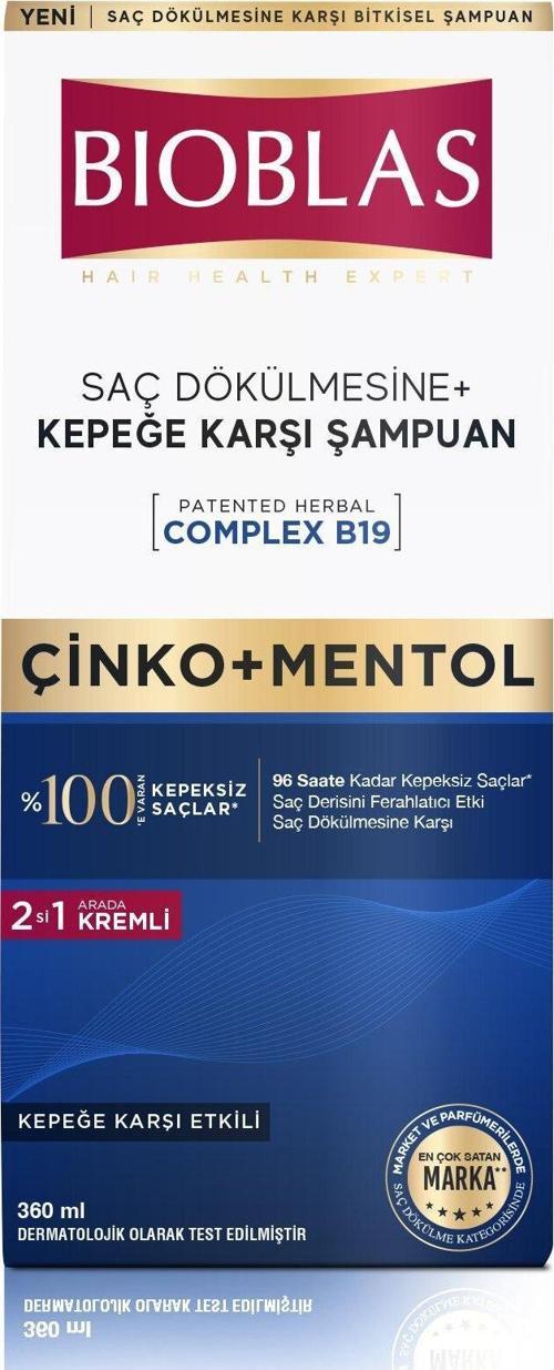 Çinko Mentol Saç Dökülmesine + Kepeğe Karşı Şampuan 360 ml 3 Adet