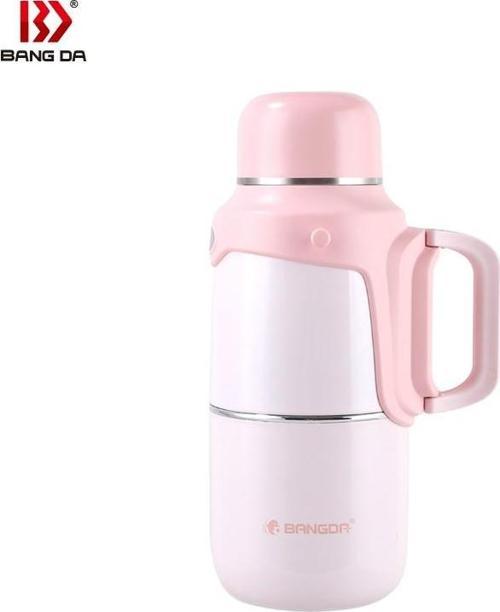 Pembe Askılı Ve Tutacaklı Paslanmaz Çelik Termos 800ml