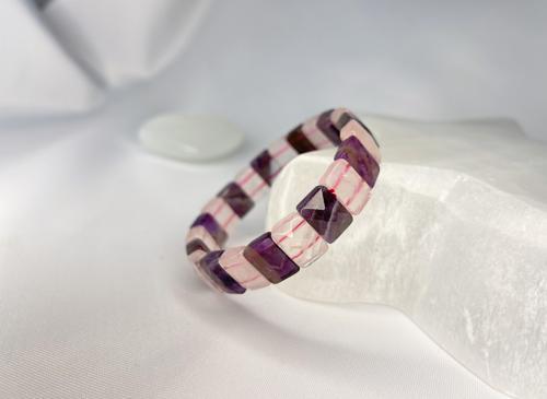 AMETİST VE PEMBE KUVARS DOĞALTAŞ ROLEX KESİM BİLEKLİK 