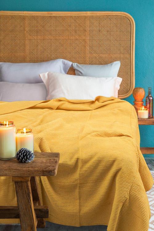 Pamuk Battaniye Tek Kişilik Tv Battaniyesi 130X170Cm Hardal