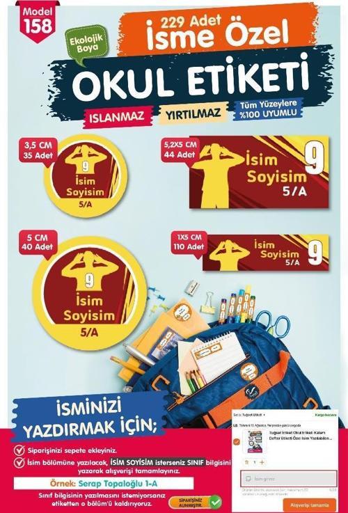 Okul Etiketi Kalem Defter Etiketi Özel İsim Yazılabilen Etiket Seti - İsimli  Etiket OE158-T1478-OE158