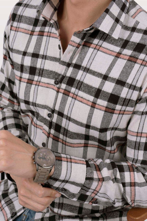 Beyaz Siyah Çizgili Slimfit Oduncu Erkek Gömlek