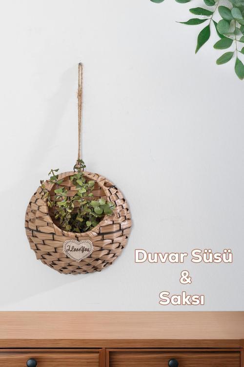 2065-2 Taupe Dekoratif Çok Amaçlı Saksılık Hasır Modelli Saksı Çiçeklik 25x25cm