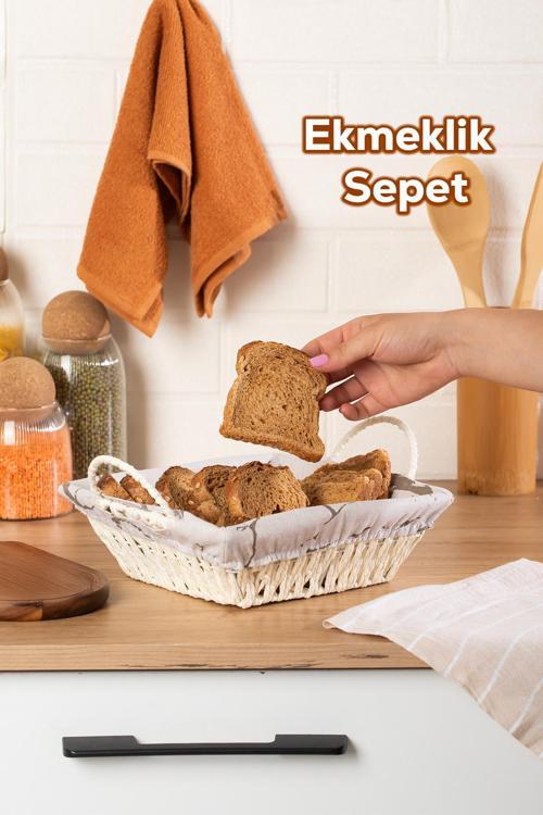 Mio-021 Hasır Görünümlü Kulplu Kare Ekmek Sepeti Beyaz 25,5cm
