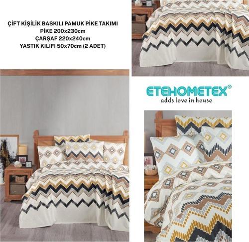 ETEHOMETEX ÇİFT KİŞİLİK BASKILI PAMUK PİKE TAKIMI COZA  8696474231922