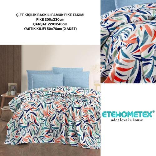 ETEHOMETEX ÇİFT KİŞİLİK BASKILI PAMUK PİKE TAKIMI GÖKKUŞAĞI V1 8696474231923