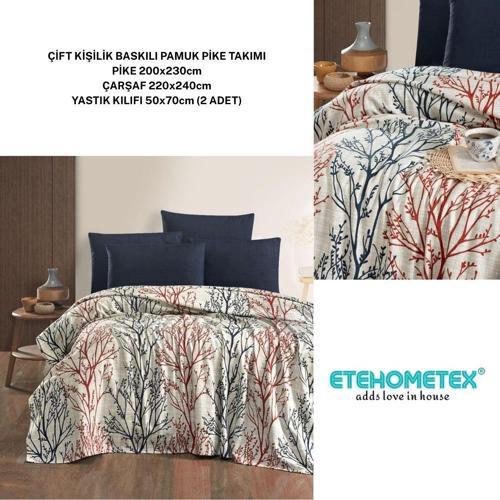 ETEHOMETEX ÇİFT KİŞİLİK BASKILI PAMUK PİKE TAKIMI LAYLA 8696474231925