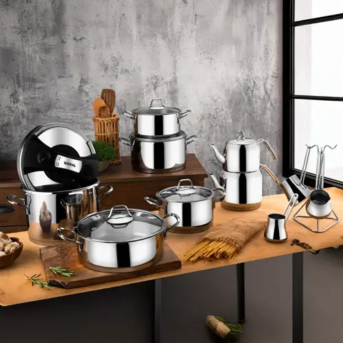 Saray 18 Parça Metal Kulplu Çelik Tencere Takımı