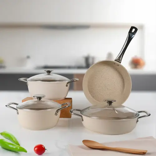 Antoryum 7 Parça Granit Tencere Takımı Bej
