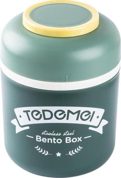 TEDEMEI YEŞİL PASLANMAZ ÇELİK YUVARLAK KAŞIKLI YEMEK TAŞIMA KABI 780ML