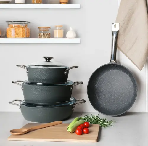 Antoryum 7 Parça Granit Tencere Takımı Gri