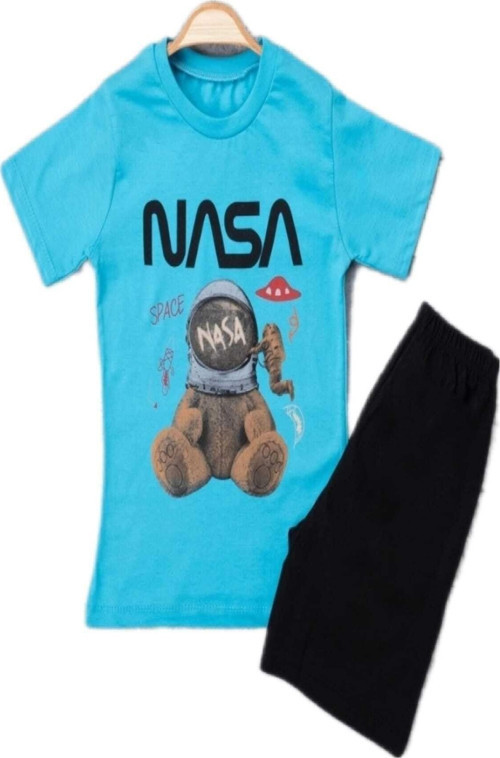 Nasa Ayıcık Baskılı Tshirt Şortlu Takım Yazlık Alt Üst Çocuk