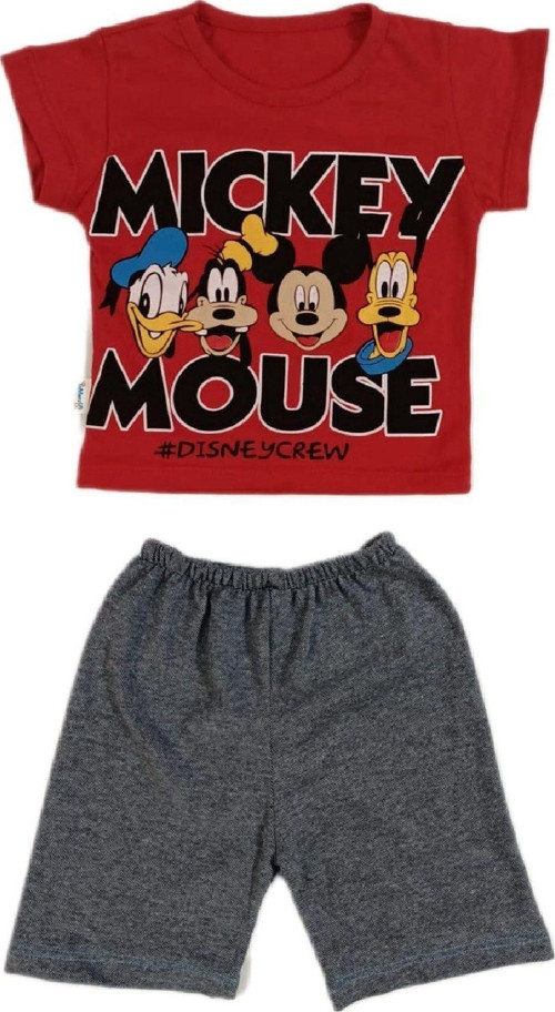 Mickey Mouse Baskılı Çocuk Takımı Kısa Kollu Ve Şortlu Alt Üst (Dar Kalıp)