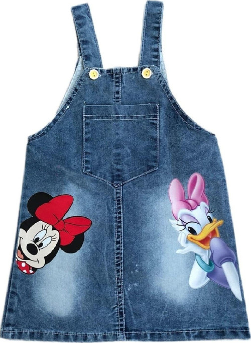 Kız Çocuk/Bebek Yazlık Mickey Mini Mouse Daisy Duck Baskılı Askılı Jile Elbise Kot Denim