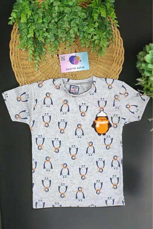 Penguen Desenli Çocuk Tek Üst Yazlık Pijama