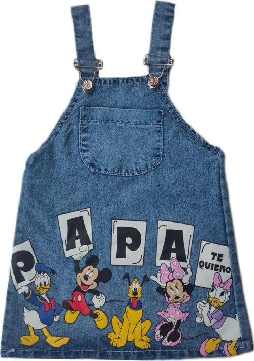 Kız Çocuk/Bebek Mickey Mouse Duck Pluto Minnie Daisy Papa Te Quıero Baskılı Jile Elbise Kot Denim