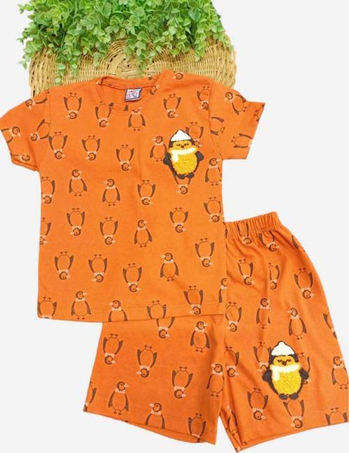 Penguen Desenli Çocuk Alt Üst 2Li Takım Yazlık Pijama