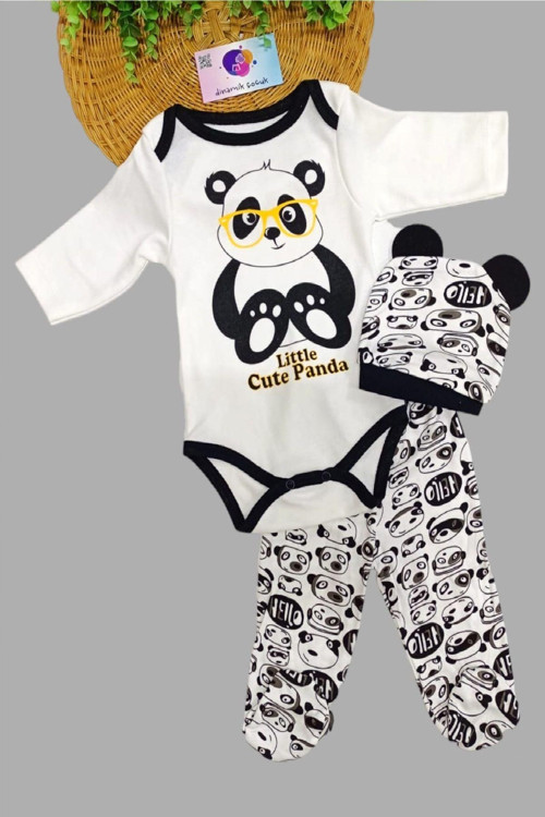 Unisex Bebek Panda Zıbın Takımı 3 Lü