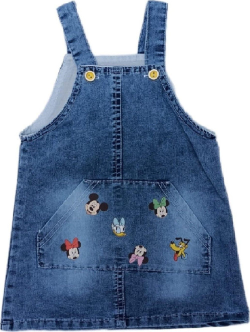 Kız Çocuk Mickey Mini Mouse Daisy Pluto Küçük Baskılı Askılı Jile Elbise Kot Denim