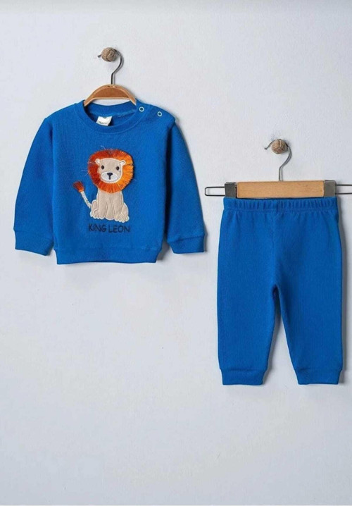 King Leon Aslan Figürlü Bebek Takımı Mevsimlik Waffle Kumaş 2Li Alt Üst Aylık 3-6-9-12Ay