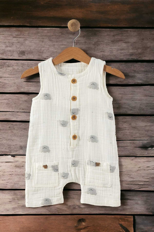 Bebek Müslin Tulum Ayıcık Desenli Unısex 3-6-9-12Aylık