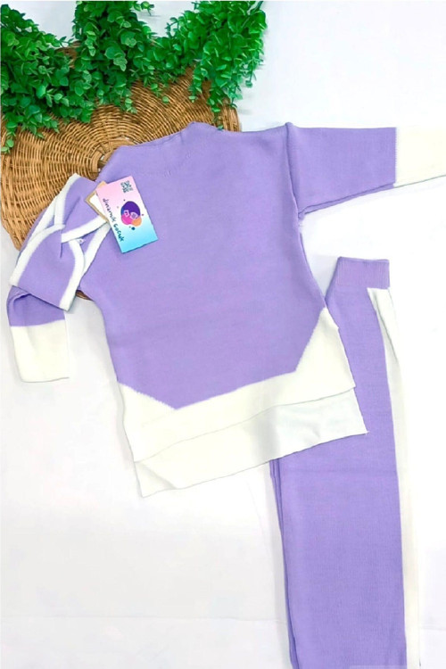 Kız Çocuk Triko Kazak Bandanalı Tunikli 3Lü Takım