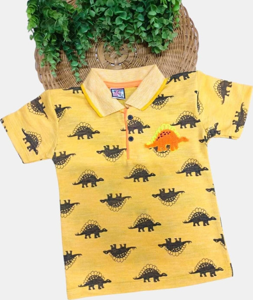 Unisex Çocuk Polo Yaka Dinazorlu Tişört Kısa Kollu Yazlık Lacos
