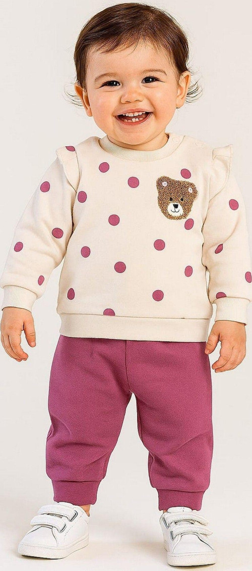 Kız Bebek/Çocuk Puantiyeli Punch Ayıcık Omuzu Çıtçıtlı Bebek Takımı 2Li Altüst Mevsimlik 3-6-9-12Ay