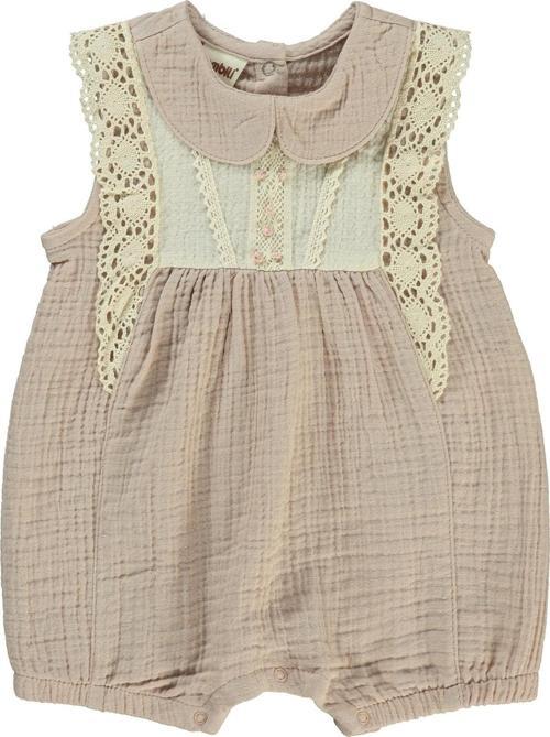 Kız Bebek Patiksiz Tulum 3-12 Ay Pudra