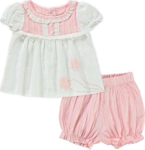 Kız Bebek Şortlu Takım 3-12 Ay Pudra