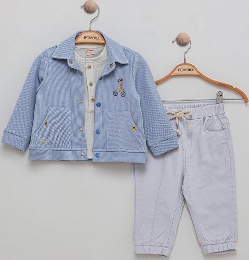 Bombil Erkek Bebek 3'lü Takım 6-18 Ay Mavi