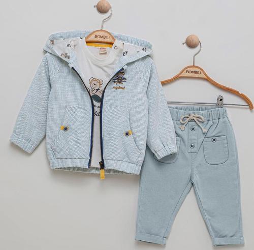 Erkek Bebek Kapüşonlu 3'lü Takım 6-18 Ay Mavi