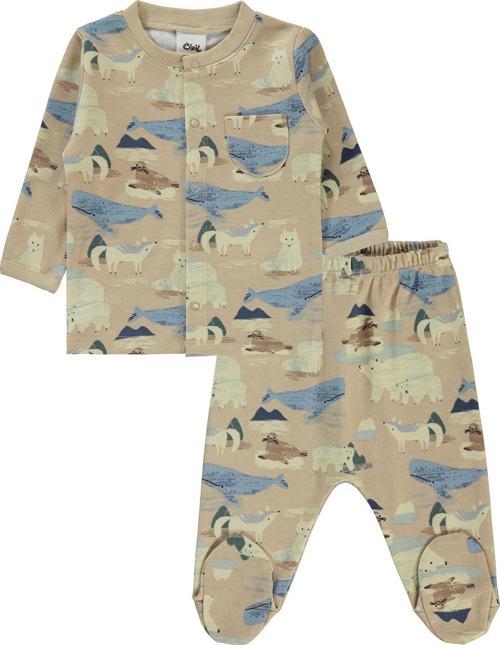 Erkek Bebek Pijama Takımı 1-6 Ay Sütlü Kahve