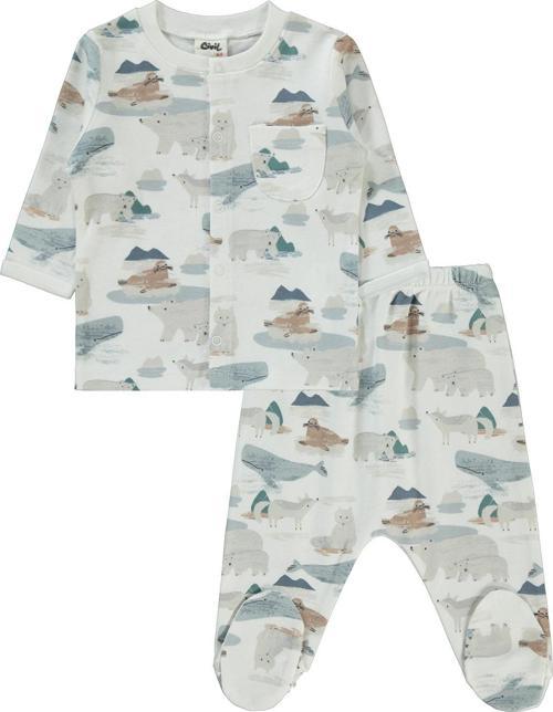 Erkek Bebek Pijama Takımı 1-6 Ay Ekru