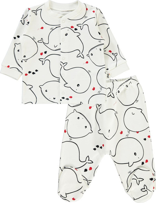 Erkek Bebek Pijama Takımı 1-6 Ay Ekru